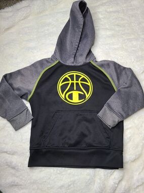 Champion Black & Gray Hoodie with Neon Yellow Basketball Logo Size 5
